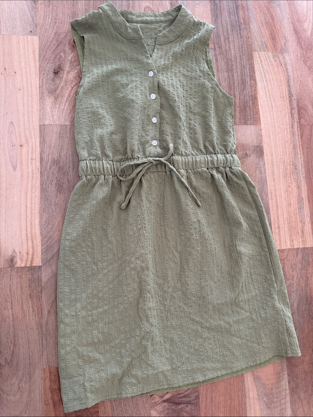 SHEIN Olive Green Sleeveless Drawstring Button Front Dress